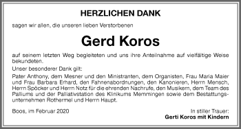 Traueranzeige von Gerd Koros von Allgäuer Zeitung