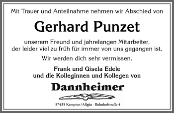 Traueranzeige von Gerhard Punzet von Allgäuer Zeitung,Kempten