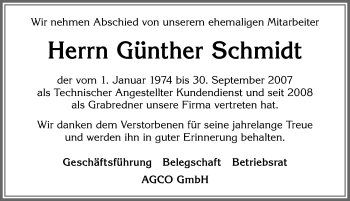 Traueranzeige von Günther Schmidt von Allgäuer Zeitung, Marktoberdorf