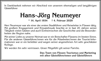 Traueranzeige von Hans-Jörg Neumeyer von Allgäuer Zeitung, Füssen