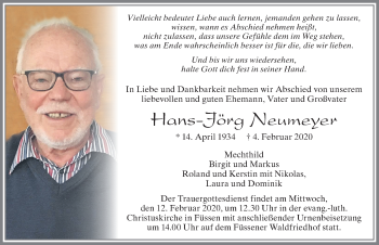 Traueranzeige von Hans-Jörg Neumeyer von Allgäuer Zeitung, Füssen
