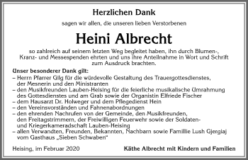 Traueranzeige von Heini Albrecht von Allgäuer Zeitung,Kempten