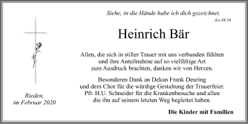 Traueranzeige von Heinrich Bär von Allgäuer Zeitung, Füssen