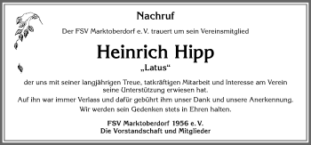 Traueranzeige von Heinrich Hipp von Allgäuer Zeitung, Marktoberdorf