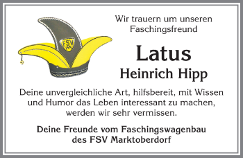Traueranzeige von Heinrich Hipp von Allgäuer Zeitung, Marktoberdorf