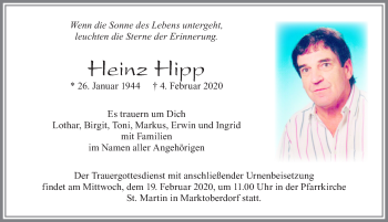 Traueranzeige von Heinz Hipp von Allgäuer Zeitung, Marktoberdorf
