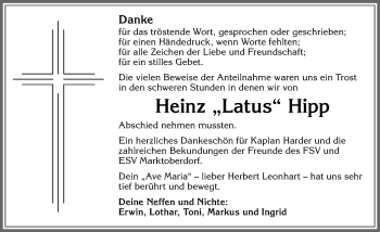 Traueranzeige von Heinz Hipp von Allgäuer Zeitung, Marktoberdorf