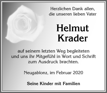 Traueranzeige von Helmut Krader von Allgäuer Zeitung, Kaufbeuren/Buchloe