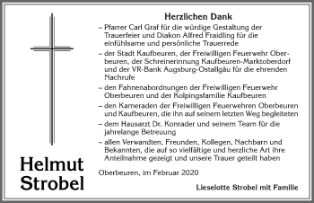 Traueranzeige von Helmut Strobel von Allgäuer Zeitung, Kaufbeuren/Buchloe