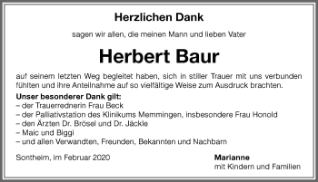 Traueranzeige von Herbert Baur von Memminger Zeitung