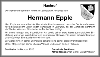 Traueranzeige von Hermann Epple von Memminger Zeitung