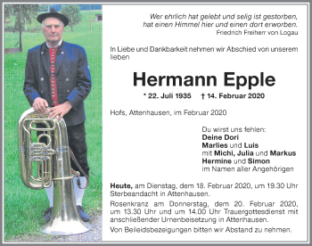 Traueranzeige von Hermann Epple von Memminger Zeitung