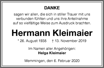 Traueranzeige von Hermann Kleimaier von Memminger Zeitung