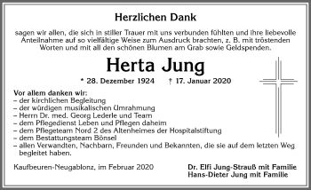 Traueranzeige von Herta Jung von Allgäuer Zeitung, Kaufbeuren/Buchloe