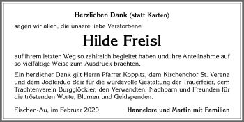 Traueranzeige von Hilde Freisl von Allgäuer Anzeigeblatt