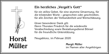 Traueranzeige von Horst Müller von Allgäuer Zeitung, Kaufbeuren/Buchloe