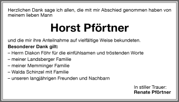 Traueranzeige von Horst Pförtner von Memminger Zeitung