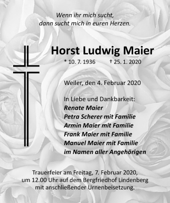 Traueranzeige von Horst Ludwig Maier von Der Westallgäuer