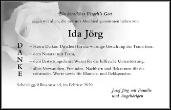 Traueranzeige von Ida Jörg von Der Westallgäuer