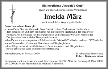 Traueranzeige von Imelda März von Allgäuer Zeitung, Marktoberdorf