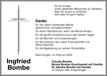 Traueranzeige von Ingfried Bombe von Memminger Zeitung