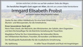 Traueranzeige von Irmgard Elisabeth Probst von Allgäuer Zeitung, Kaufbeuren/Buchloe