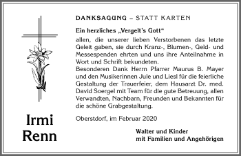 Traueranzeige von Irmi Renn von Allgäuer Anzeigeblatt