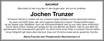Traueranzeige von Jochen Trunzer von Allgäuer Zeitung
