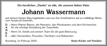 Traueranzeige von Johann Wassermann von Allgäuer Zeitung, Marktoberdorf