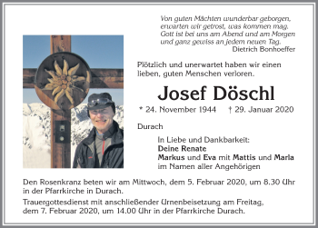 Traueranzeige von Josef Döschl von Allgäuer Zeitung,Kempten