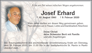 Traueranzeige von Josef Erhard von Allgäuer Zeitung, Marktoberdorf