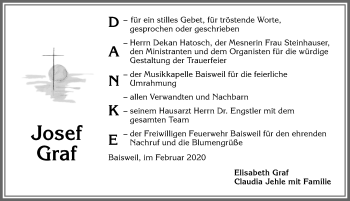 Traueranzeige von Josef Graf von Allgäuer Zeitung, Kaufbeuren/Buchloe