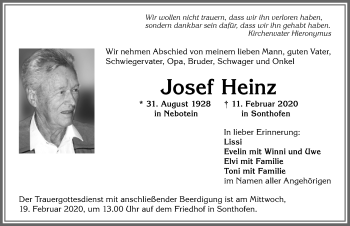 Traueranzeige von Josef Heinz von Allgäuer Anzeigeblatt