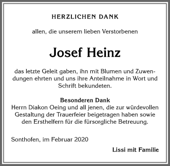 Traueranzeige von Josef Heinz von Allgäuer Anzeigeblatt