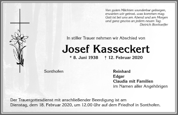 Traueranzeige von Josef Kasseckert von Allgäuer Anzeigeblatt