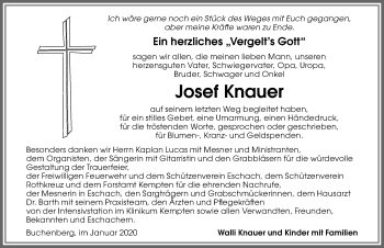 Traueranzeige von Josef Knauer von Allgäuer Zeitung,Kempten