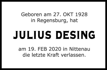 Traueranzeige von Julius Desing von Allgäuer Zeitung, Füssen