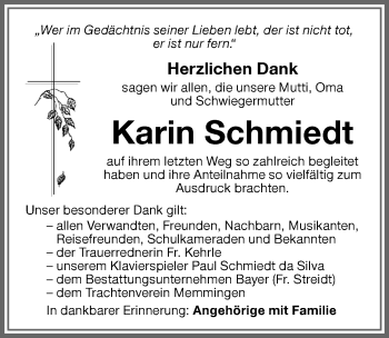 Traueranzeige von Karin Schmiedt von Memminger Zeitung