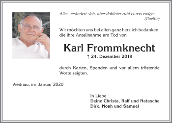 Traueranzeige von Karl Frommknecht von Allgäuer Zeitung,Kempten