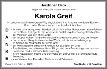 Traueranzeige von Karola Greif von Memminger Zeitung