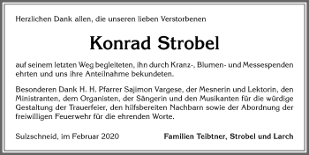 Traueranzeige von Konrad Strobel von Allgäuer Zeitung, Marktoberdorf