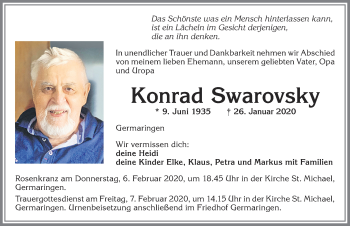 Traueranzeige von Konrad Swarovsky von Allgäuer Zeitung, Kaufbeuren/Buchloe