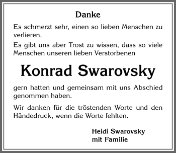 Traueranzeige von Konrad Swarovsky von Allgäuer Zeitung, Kaufbeuren/Buchloe