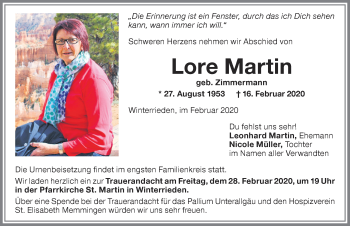 Traueranzeige von Lore Martin von Allgäuer Zeitung