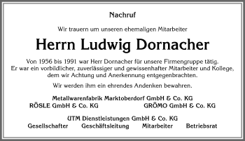 Traueranzeige von Ludwig Dornacher von Allgäuer Zeitung, Marktoberdorf