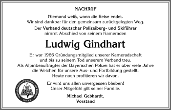 Traueranzeige von Ludwig Gindhart von Allgäuer Anzeigeblatt