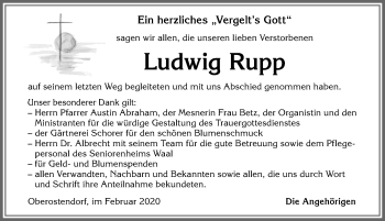 Traueranzeige von Ludwig Rupp von Allgäuer Zeitung, Kaufbeuren/Buchloe
