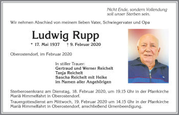 Traueranzeige von Ludwig Rupp von Allgäuer Zeitung, Kaufbeuren/Buchloe