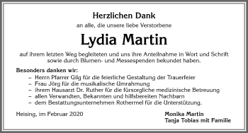 Traueranzeige von Lydia Martin von Allgäuer Zeitung,Kempten