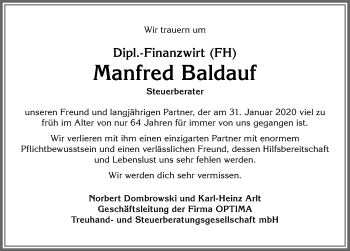 Traueranzeige von Manfred Baldauf von Allgäuer Zeitung